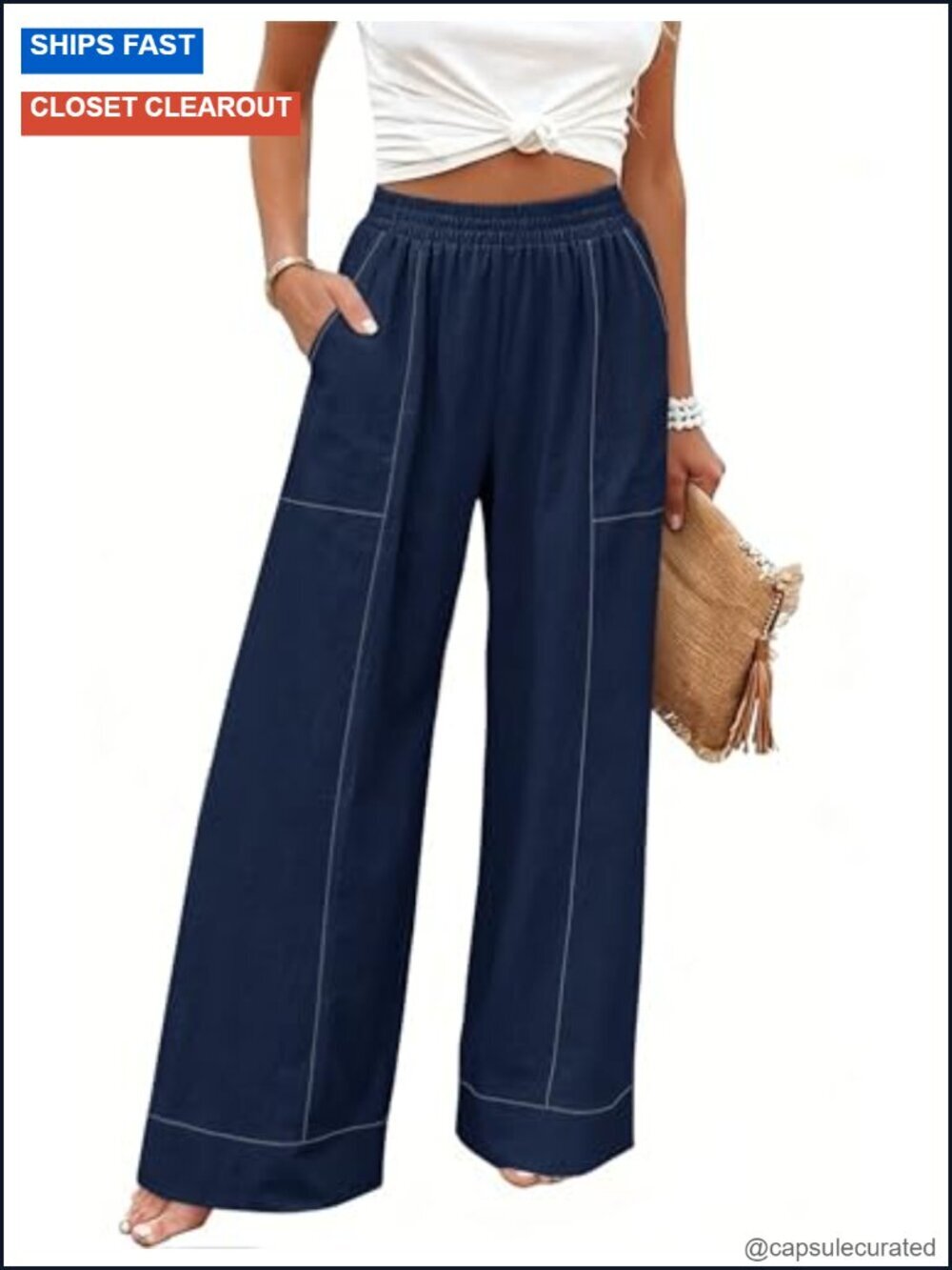 Elastic Waist Wide Leg Palazzo Pants with Pockets Lounge